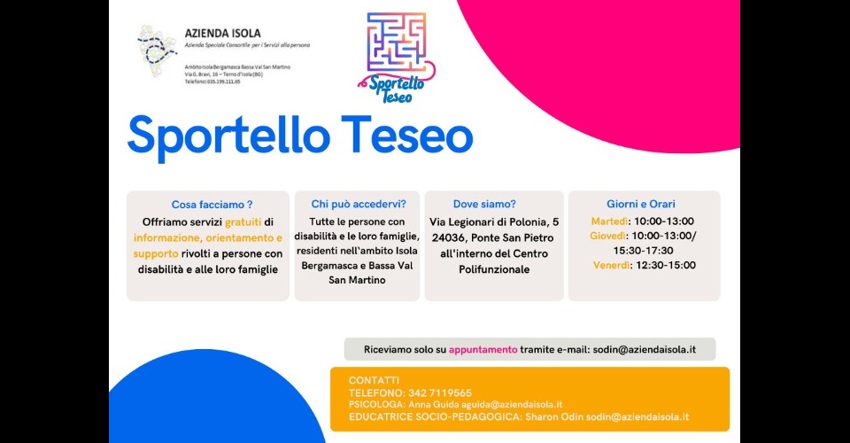 Sportello "Teseo": informazione, orientamento e supporto per persone con disabilità e per le loro famiglie