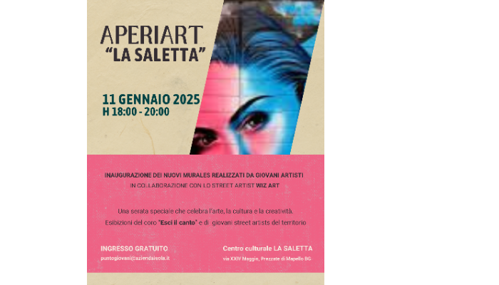 APERIART Sabato 11 gennaio dalle ore 18 alle ore 20 presso il centro culturale La Saletta di Prezzate di Mapello