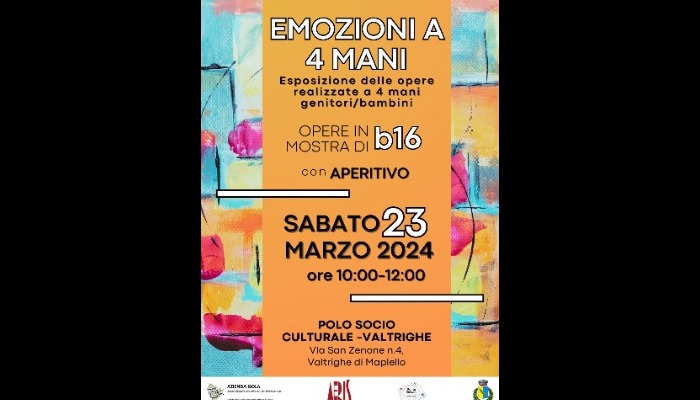 EMOZIONI A 4 MANI - Sabato 23 marzo 2024, dalle 10 alle 12, presso il Polo Socio Culturale di Valtrighe in via S. Zenone, 4 a Valtrighe di Mapello