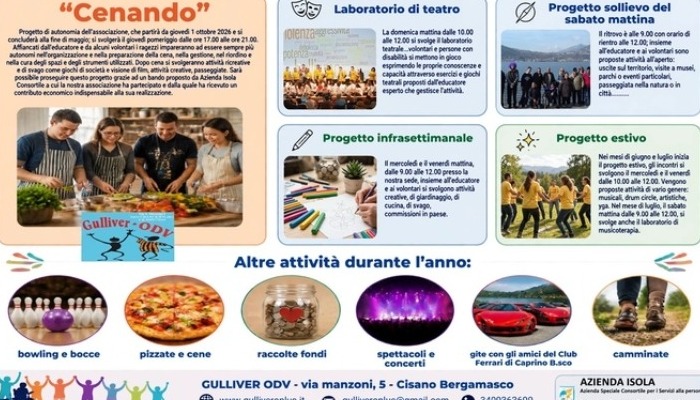 immagine di Progetto Cenando dell'Associazione Gulliver con il contributo di Azienda Isola per il Bando Associazioni 2026