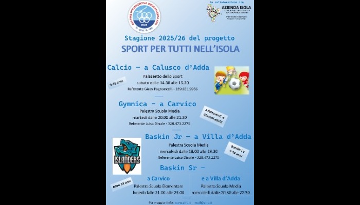 immagine di Sport per tutti nell'Isola dell'ASD PHB Polisportiva Bergamasca Bando Associazioni 2025